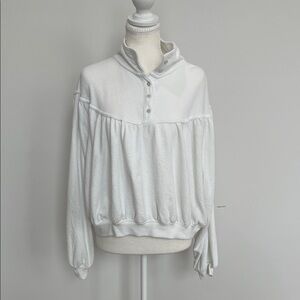 Aerie White Button-Up Sweatshirt